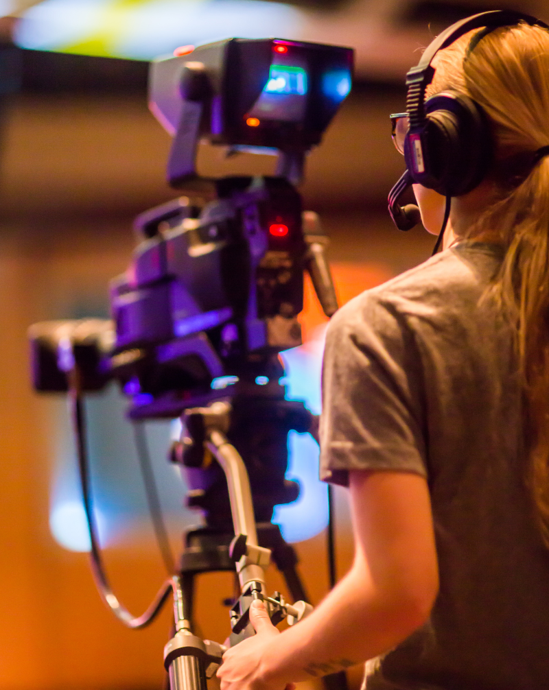 Student shooting video in an ROP video production class