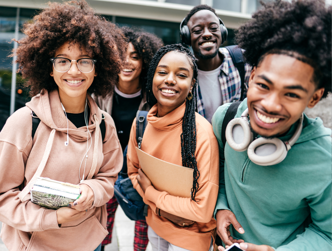 group of happy college students