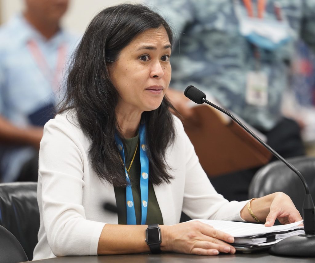 Department of Education deputy superintendent Tammi Oyadomari-Chun testifies in front of the House of Representatives education committee Tuesday, Jan. 16, 2024, in Honolulu. (Kevin Fujii/Civil Beat/2024)