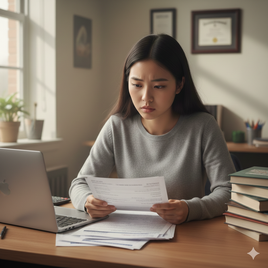 student looking at college costs