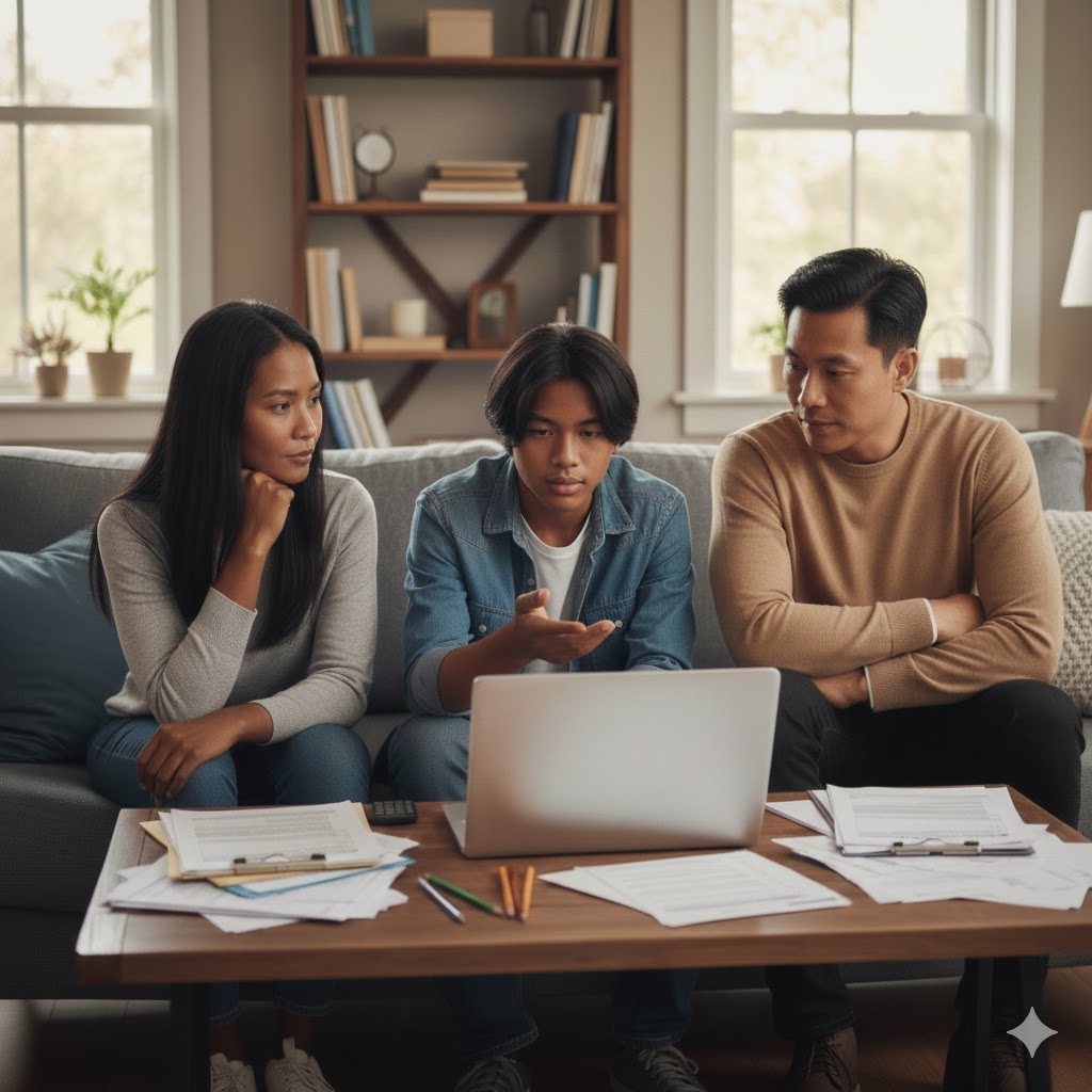family discussing student loans