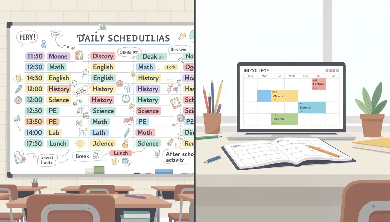 Comparison of a full high school schedule versus a sparse college class schedule