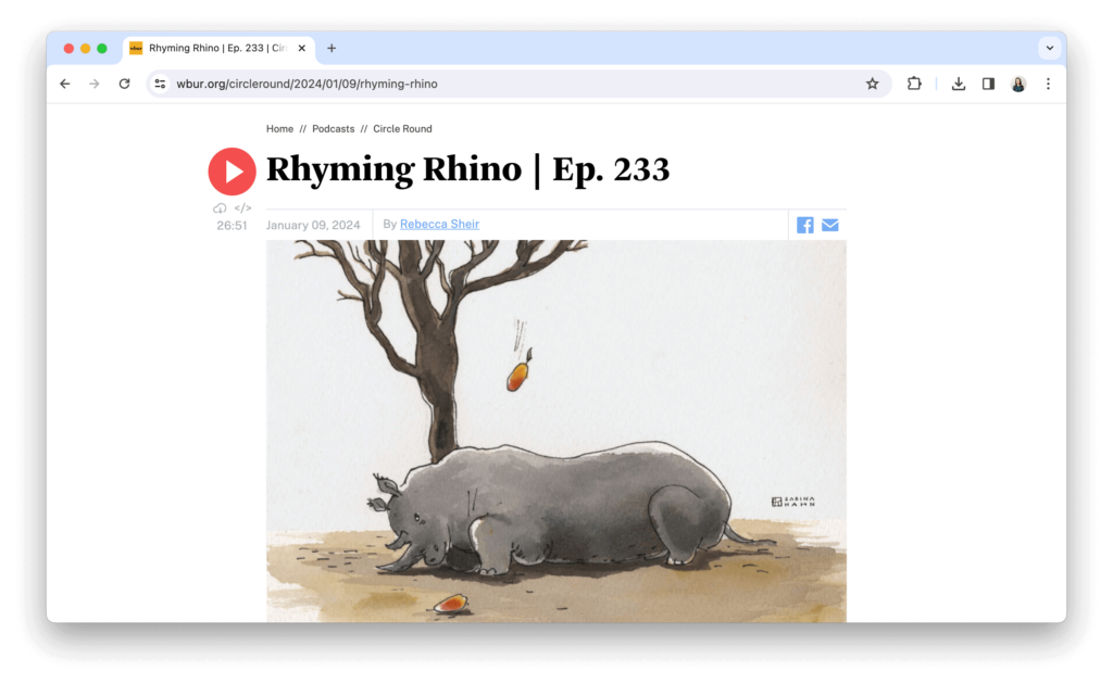 Screenshot of Circle Round's website displaying an educational podcast for kids, featuring colorful graphics and episode listings.