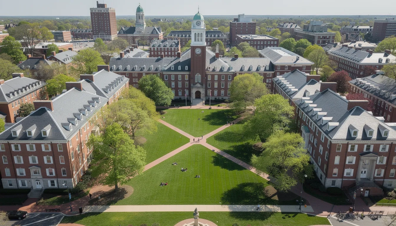 Aerial view of Johns Hopkins University Homewood campus