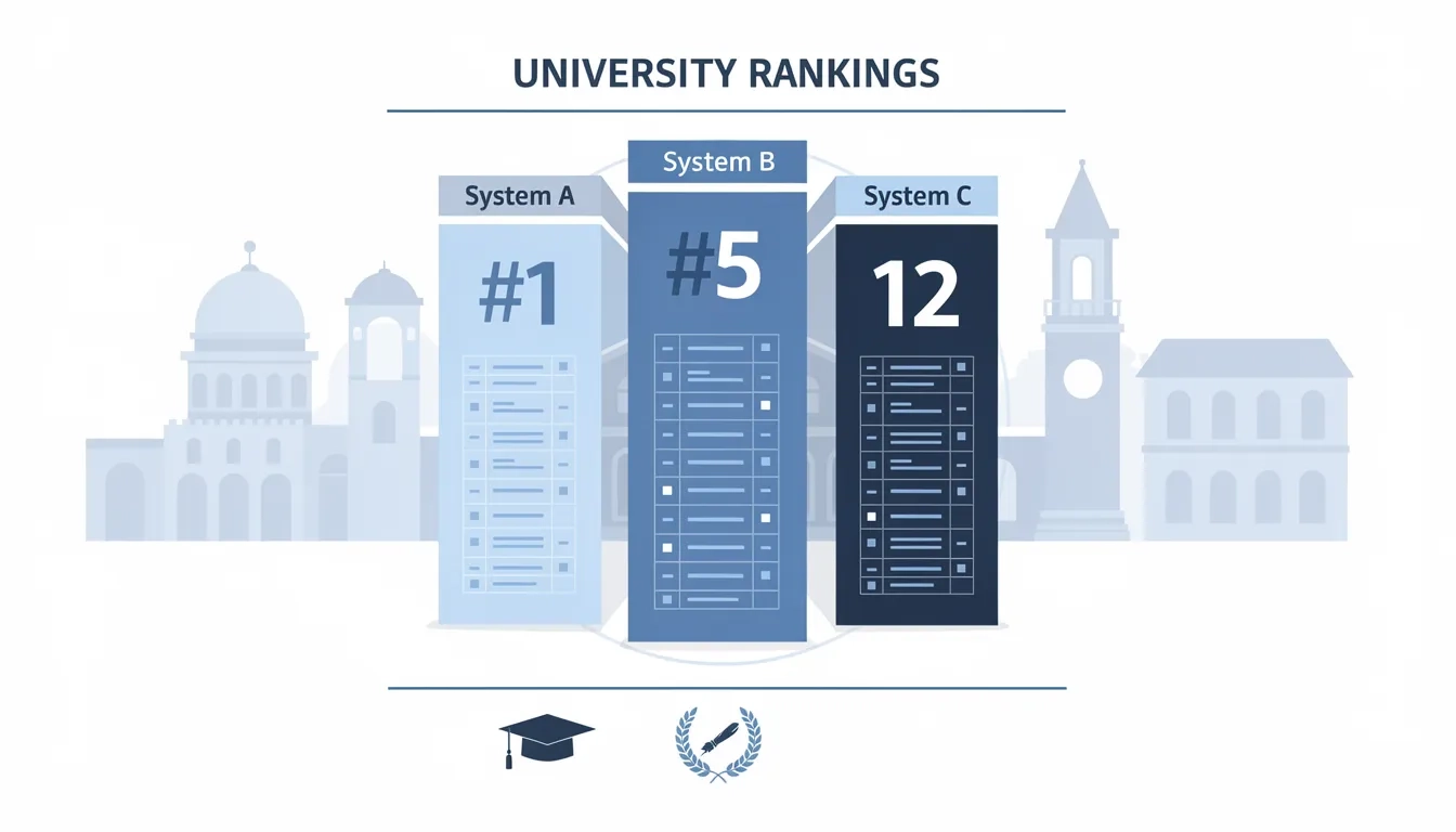 Comparison chart of university physics rankings across QS, US News, and Times Higher Education systems