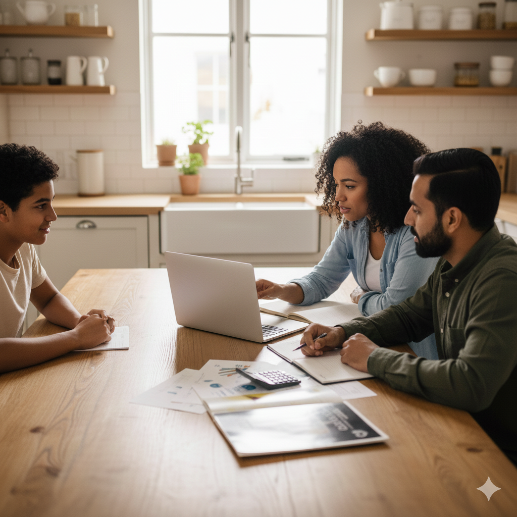 Gen Z student talking with parents about finances