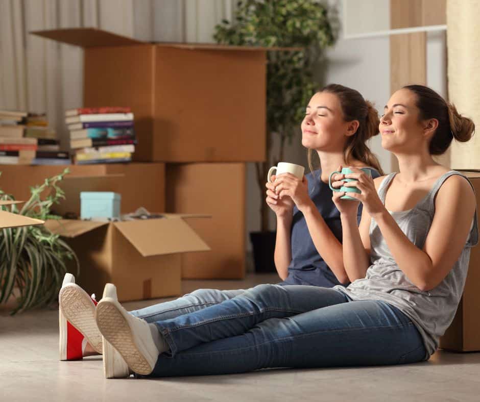 students relaxing before unpacking