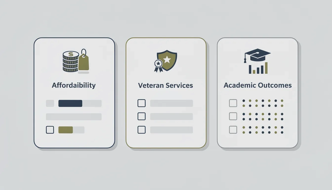 Side-by-side comparison of three ranking system scorecards with different colored columns for military-specific criteria