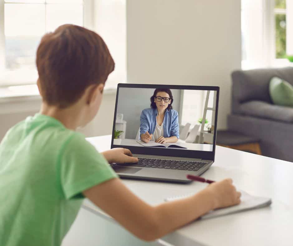 young student recieving online education in a virtual classroom