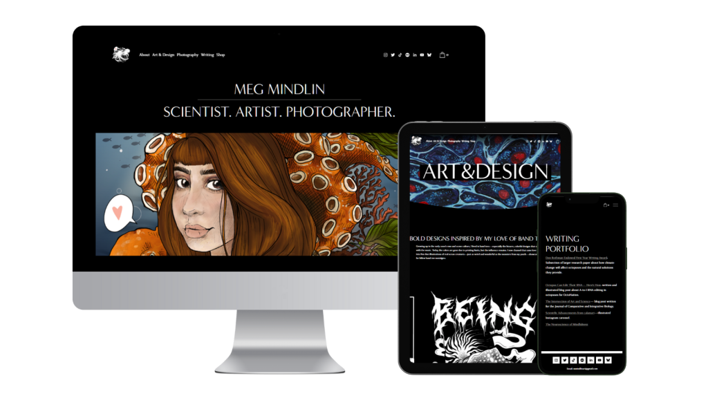 Meg Mindlin graduate student website on desktop, tablet, and mobile screens