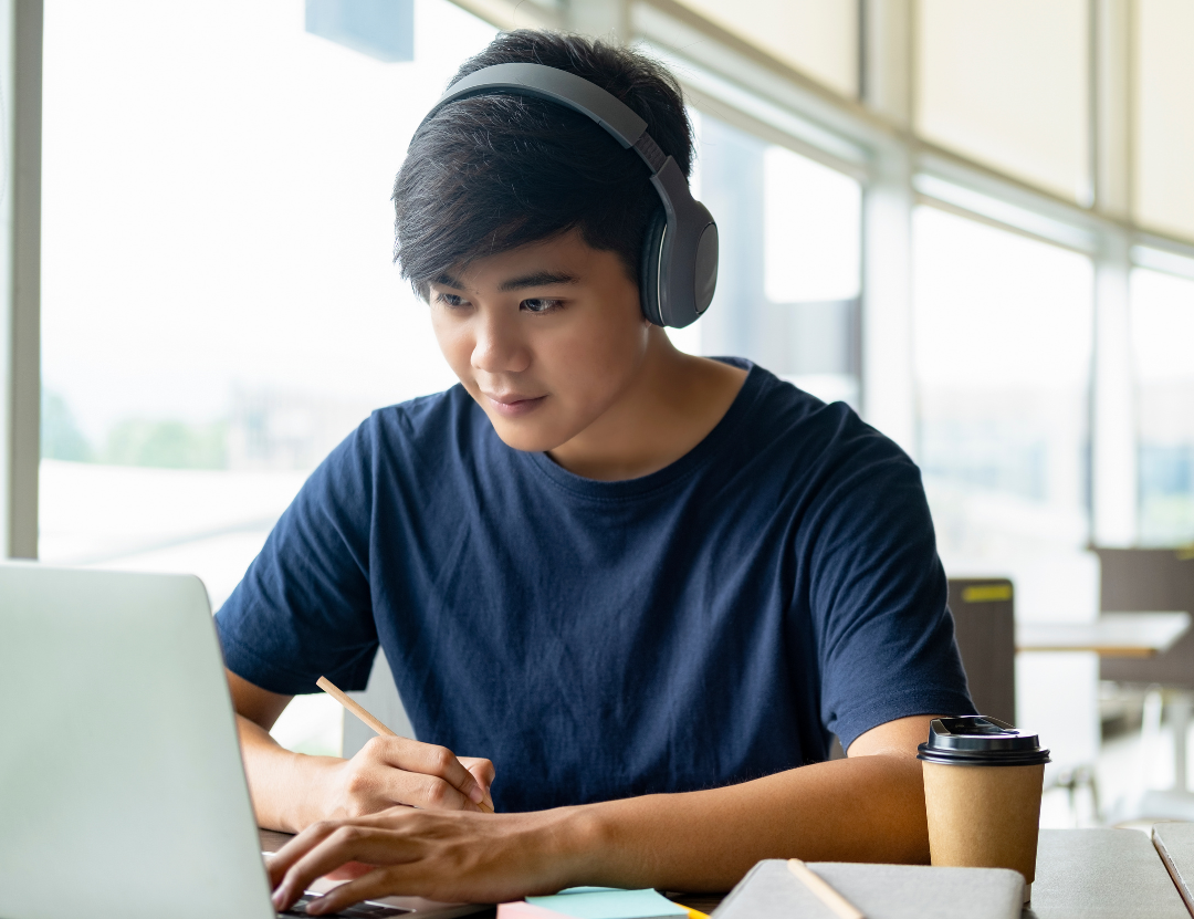 college student on laptop