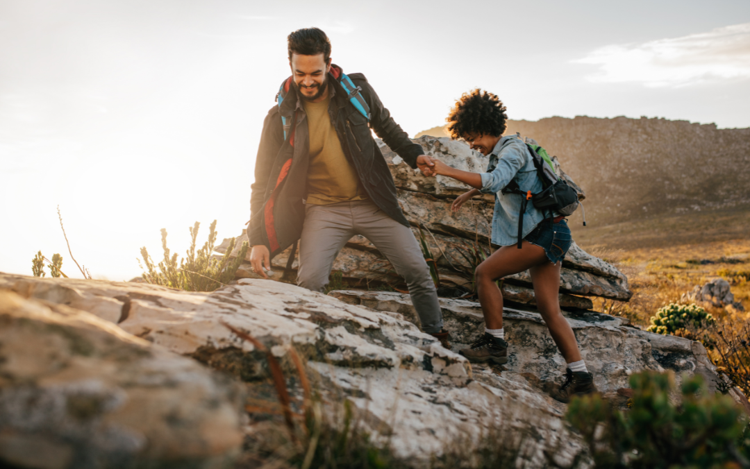 college students hiking
