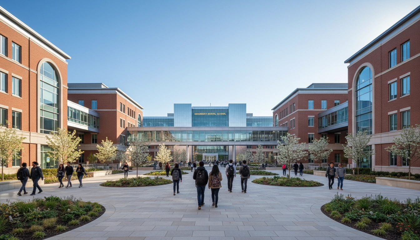 University campus with dental school building in background