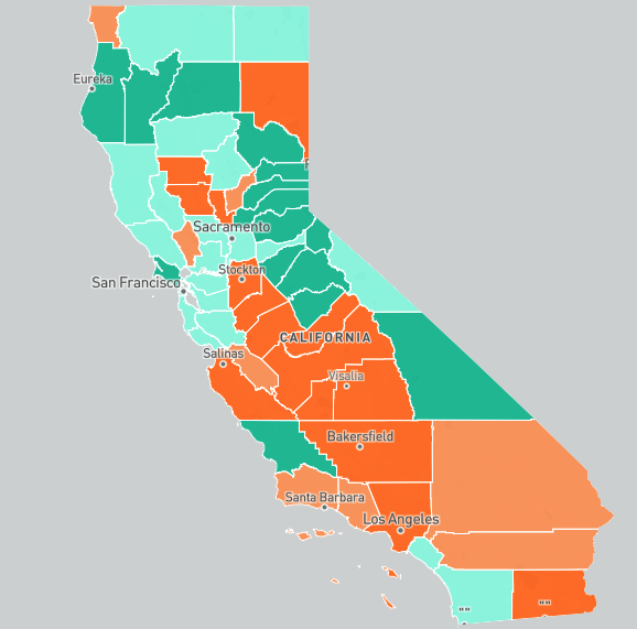 Californians without high school education by county