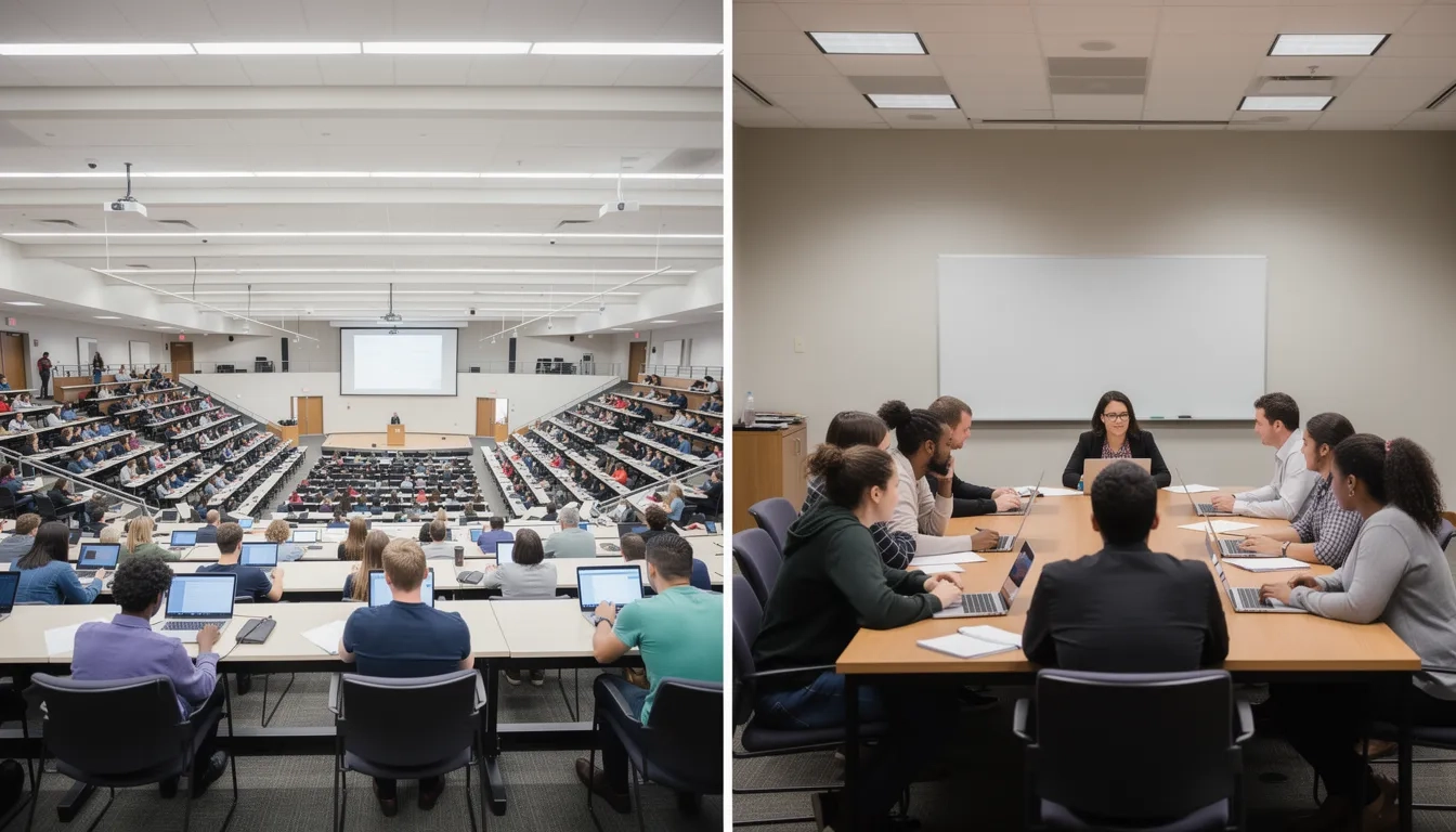 Comparison of a large lecture hall and a small seminar classroom