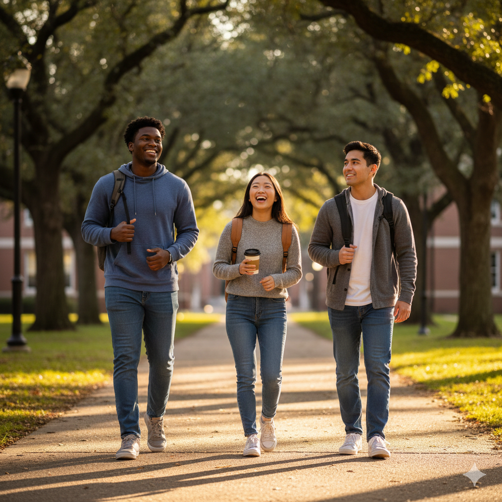 students walking on college campus