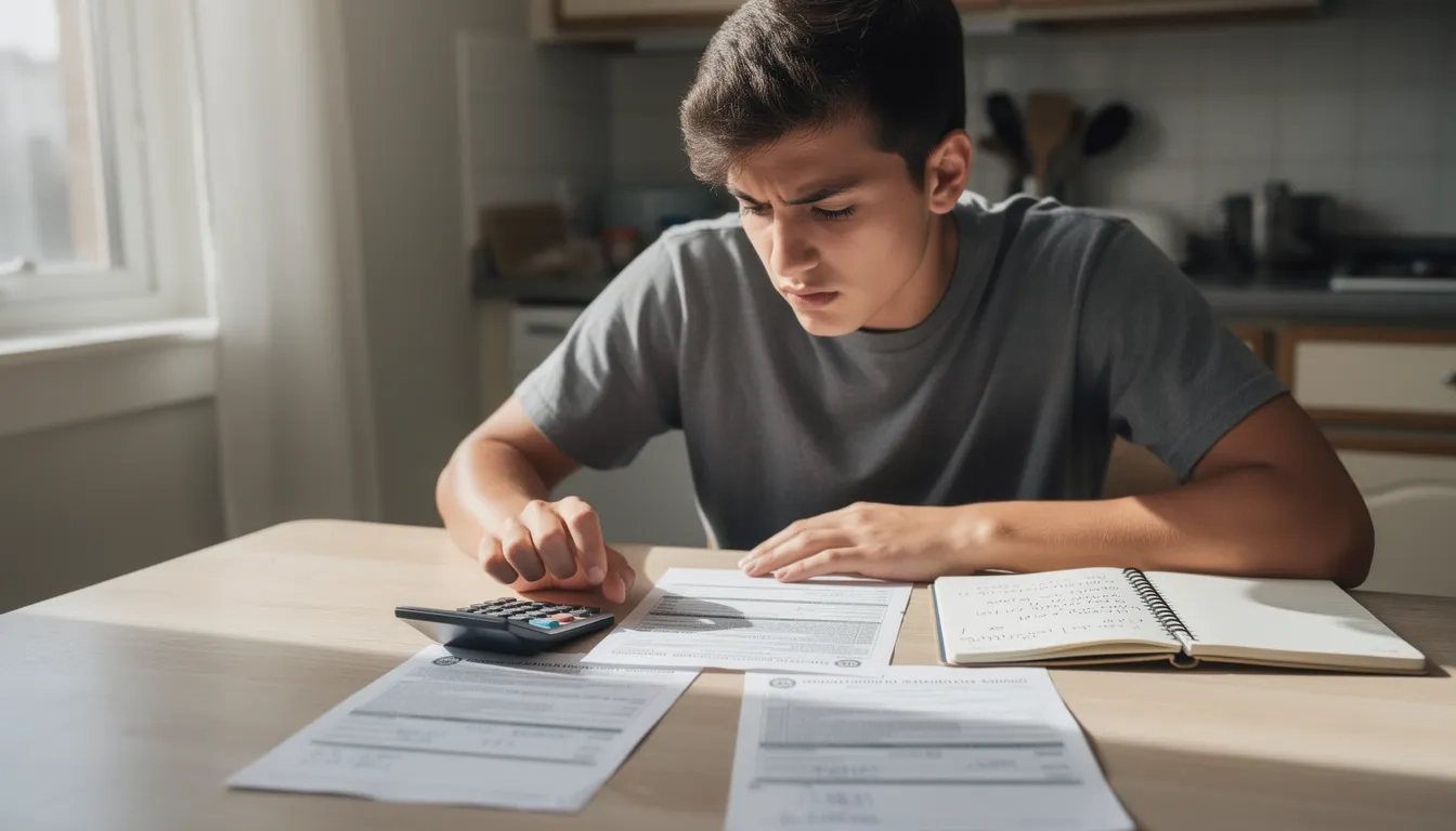 Student comparing financial aid award letters with a calculator