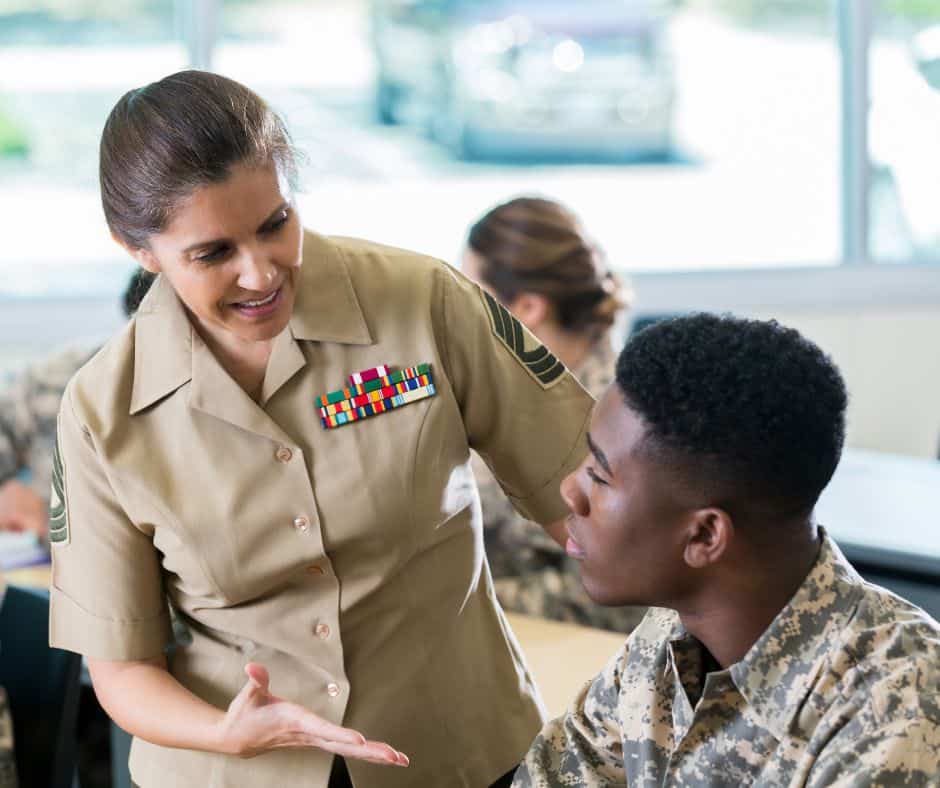 student and teacher in military academy