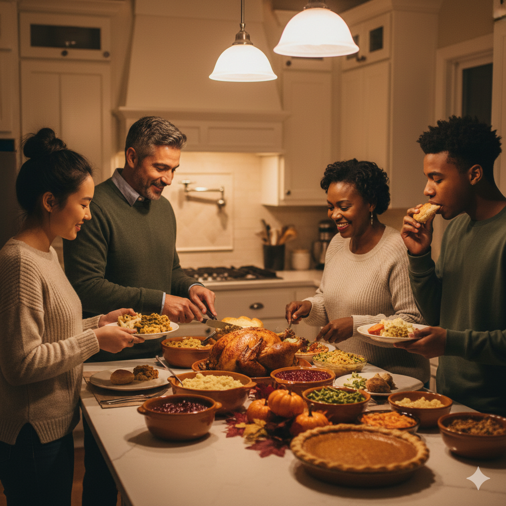 Family gathered to have Thanksgiving leftovers 