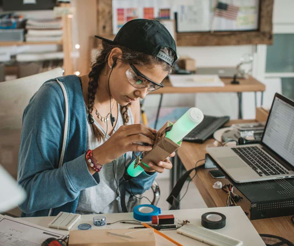student working on a STEM project