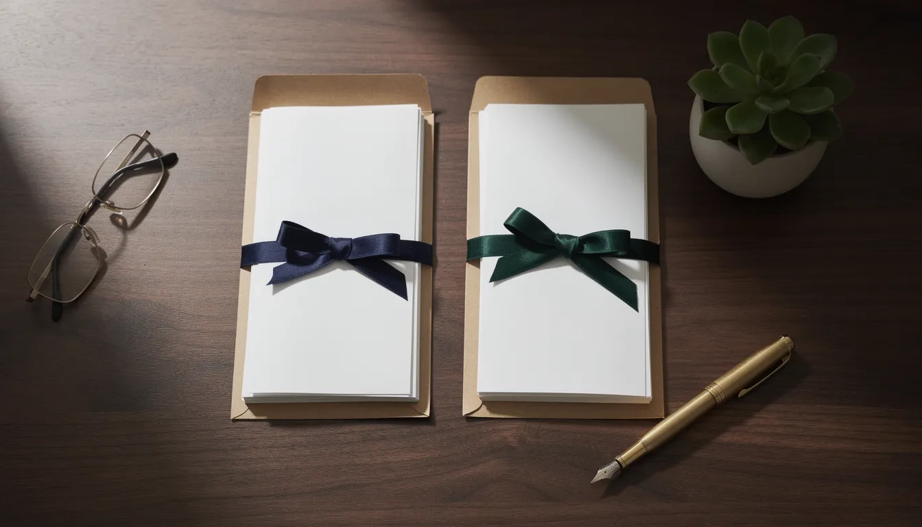 Two organized stacks of application documents on a wooden desk representing different college application platforms