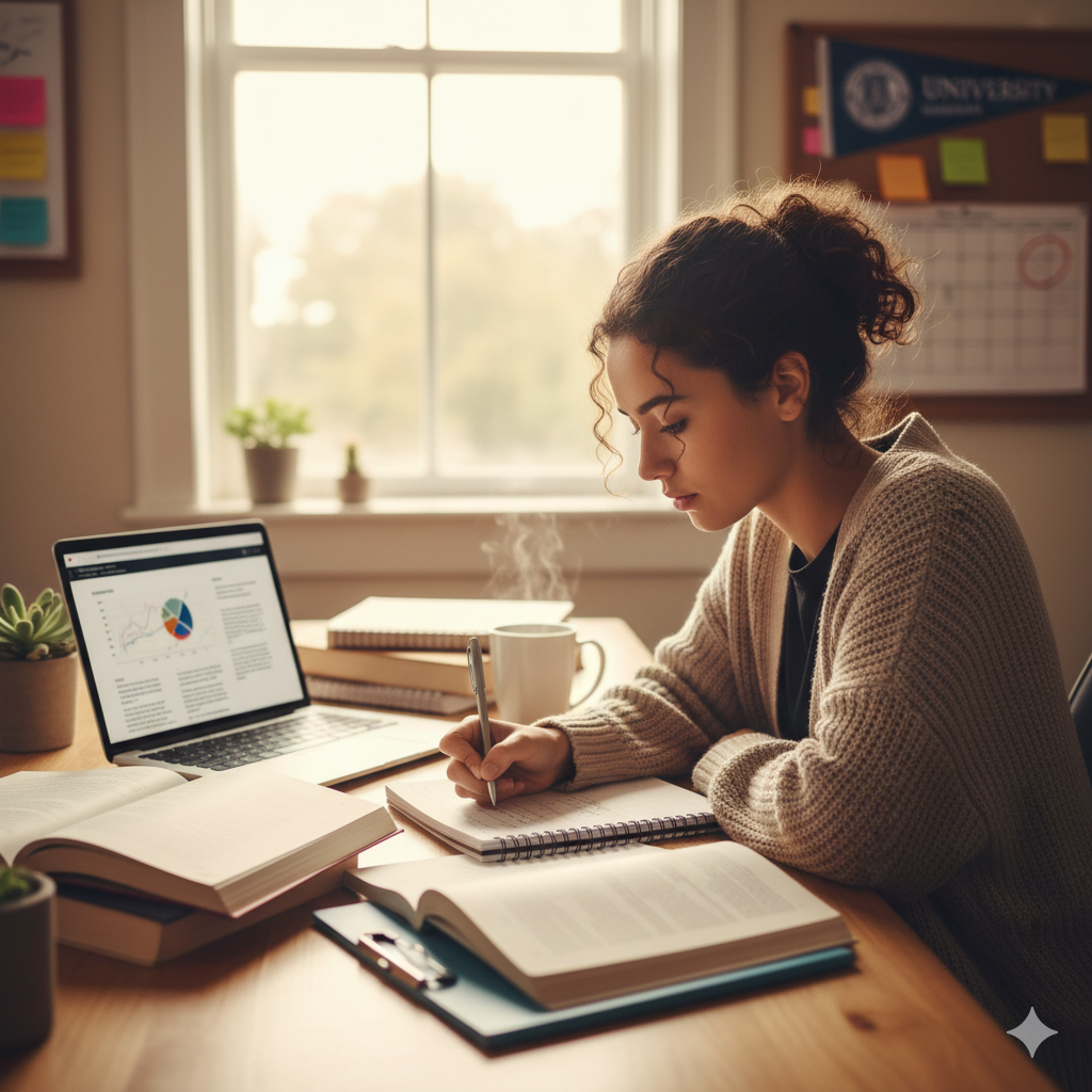 Student doing homework, finding motivation