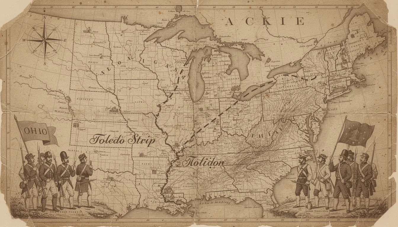 Historical map of the 1835 Ohio-Michigan border dispute known as the Toledo War