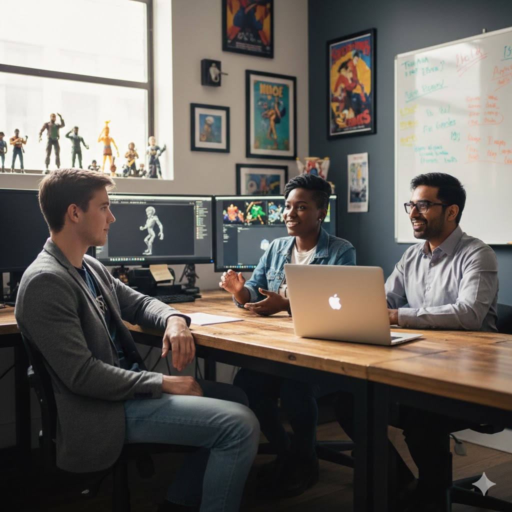 student interviewing for a job at an animation studio