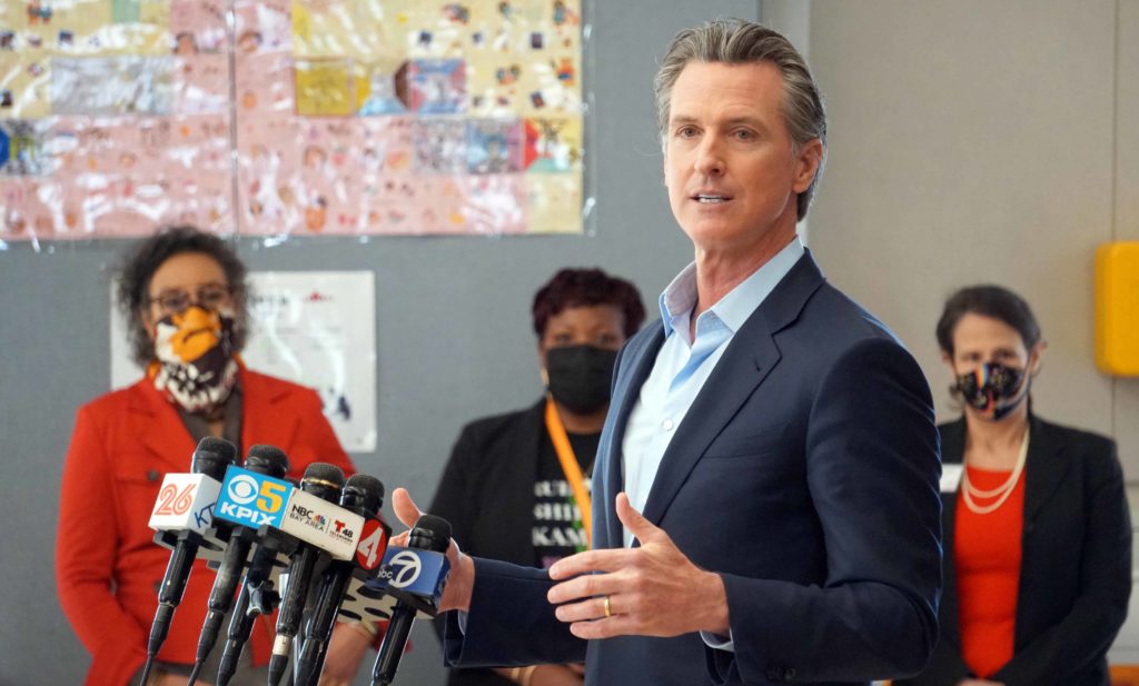 In this file photo, Gov. Gavin Newsom speaks at Ruby Bridges Elementary School in Alameda in March 2021. At the time, Newsom was still proposing the college savings accounts for all low-income students in California. 