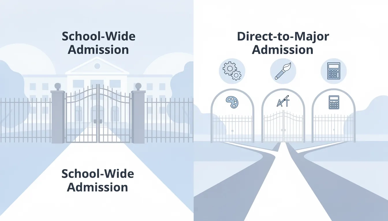 Diagram comparing school-wide and direct-to-major college admission systems
