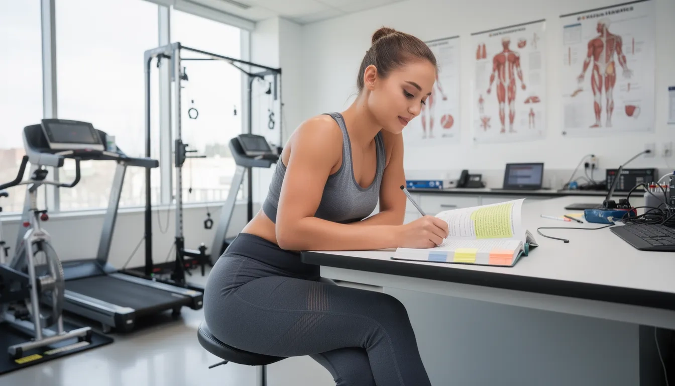 Exercise science student studying in a university lab