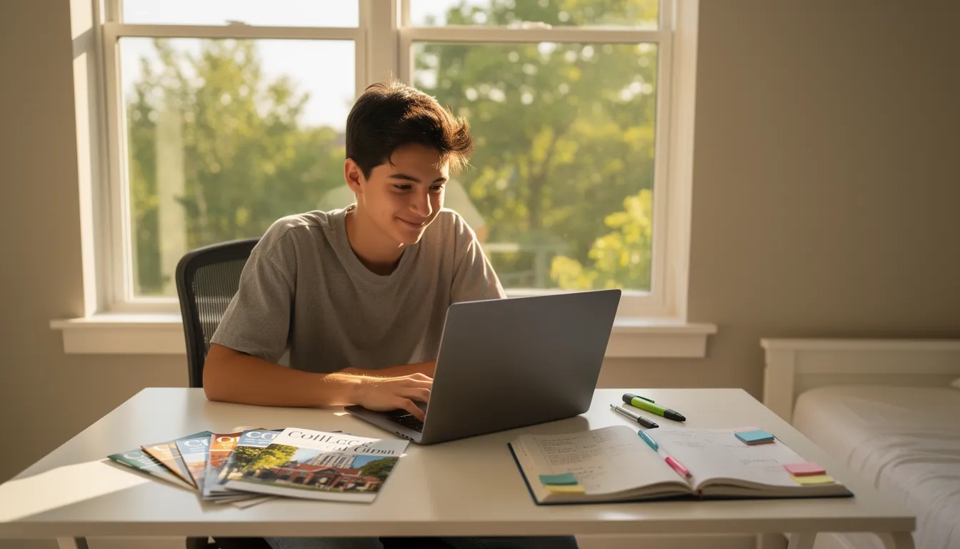 Student planning college applications during summer break
