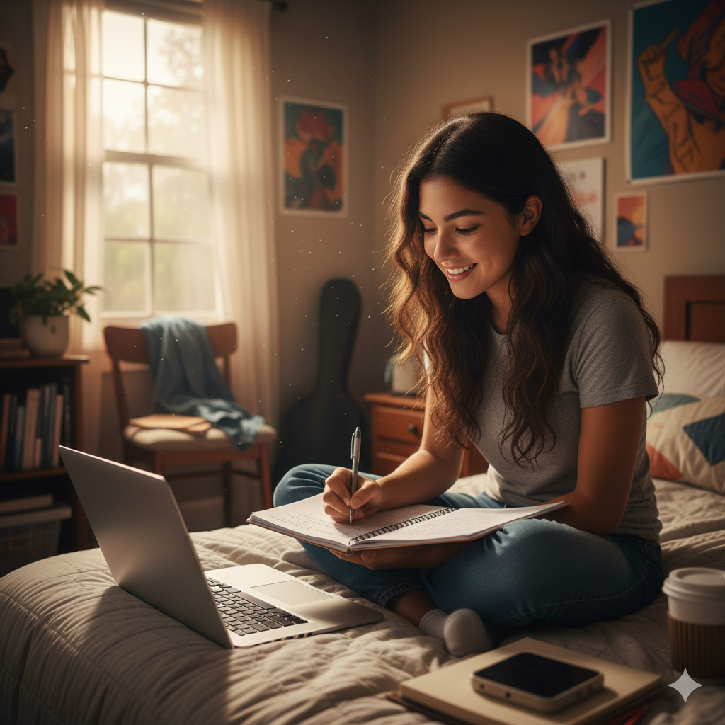 confident student applying for financial aid and scholarships