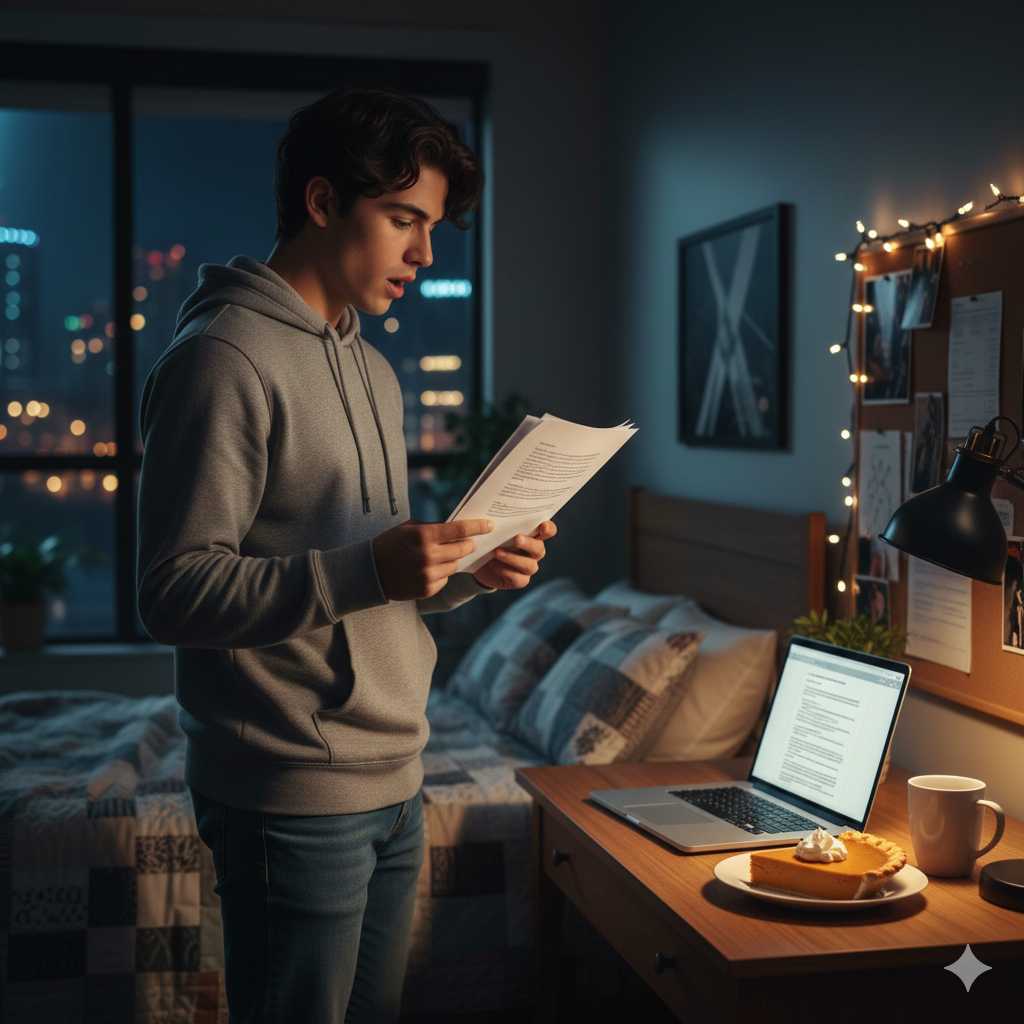 Student reading his PIQ essay question out loud for his UC application