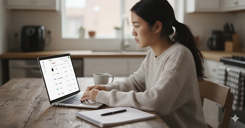 student browsing list of top employers on her computer