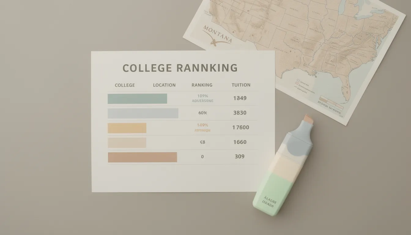 College ranking comparison chart with Montana state map