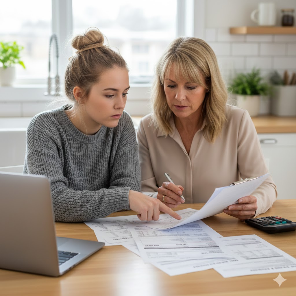 mom and daughter discussing their finances