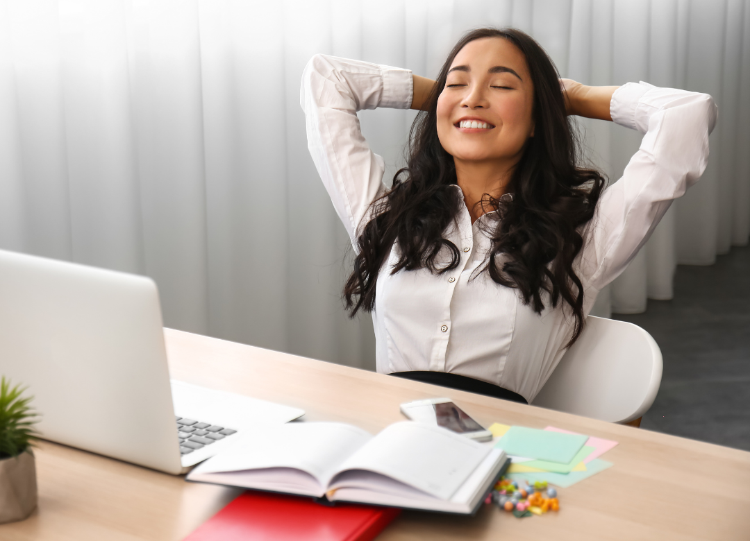 relaxed student leaning back in chair