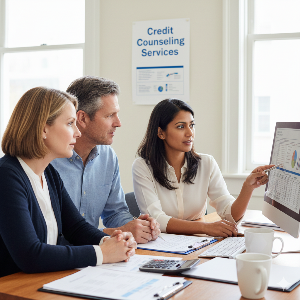 Couple accessing credit counseling services