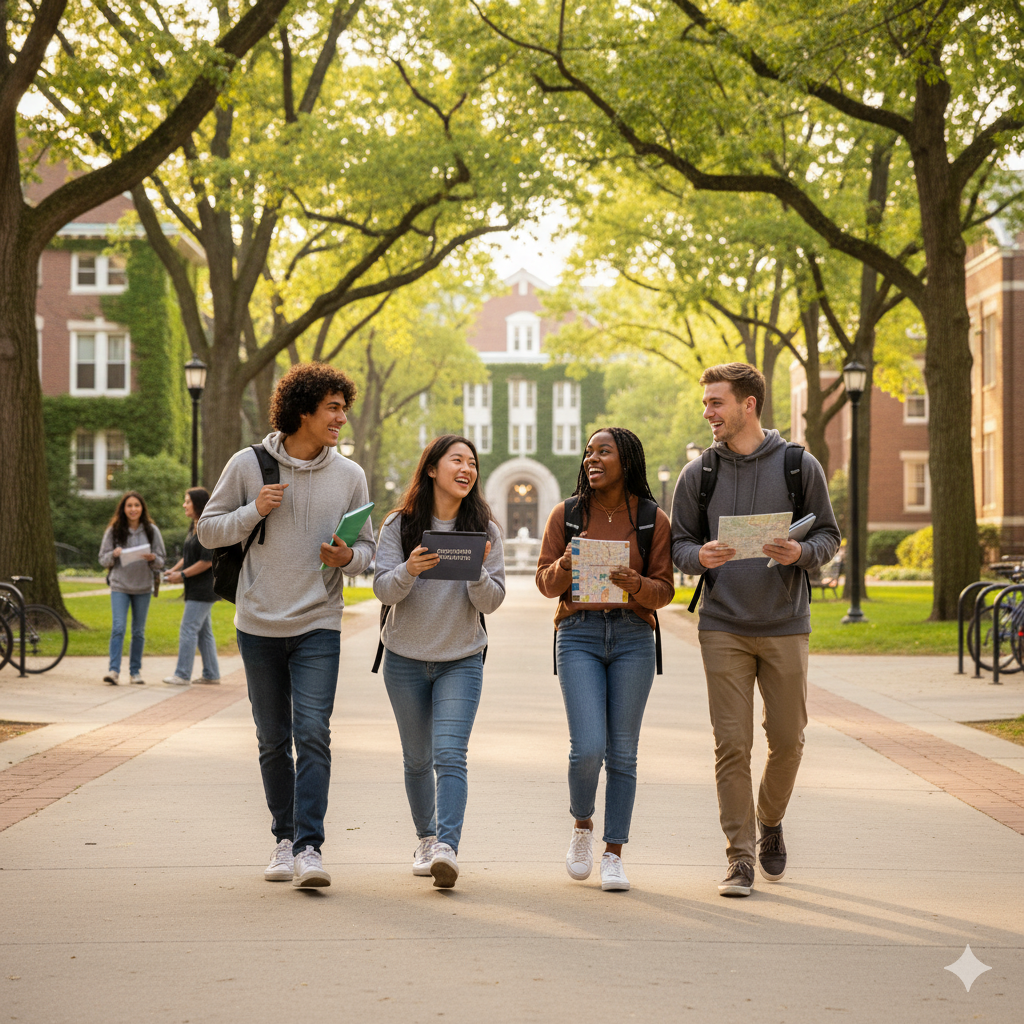 college students walking on campus