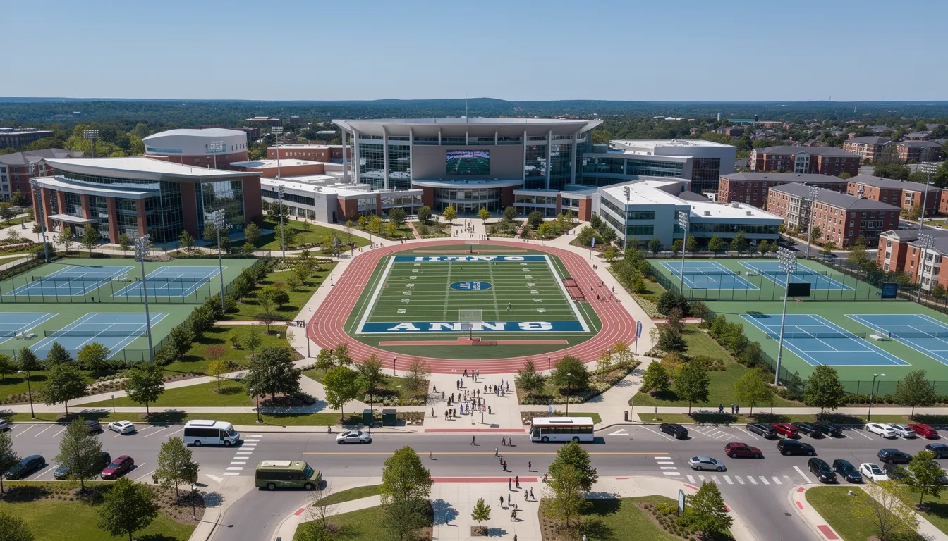 University sports management campus aerial view