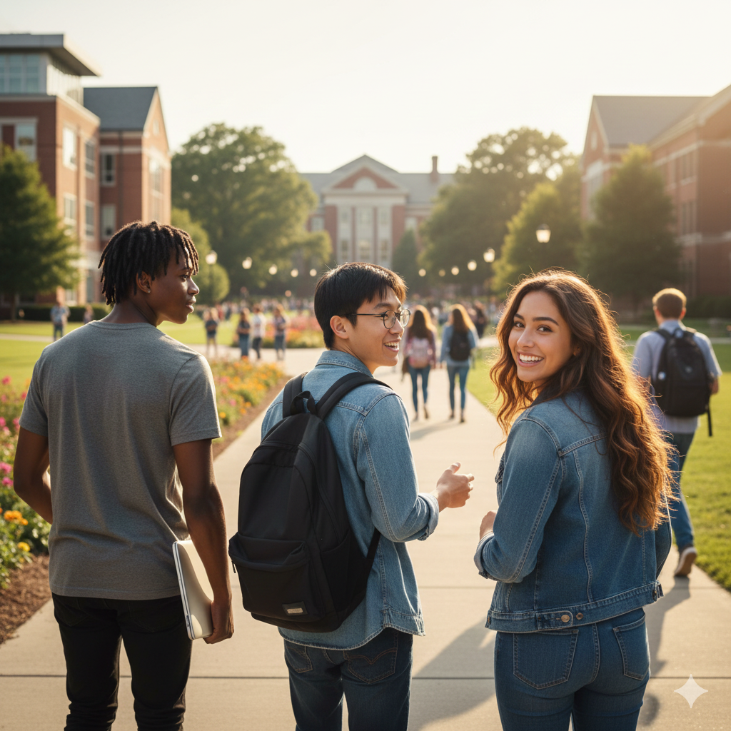 group of students on a college campus