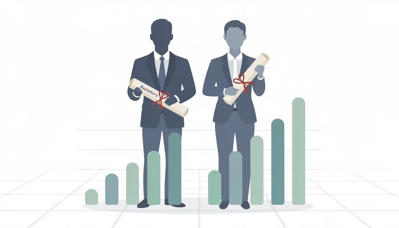 Two professionals with different degree levels and corresponding salary bars
