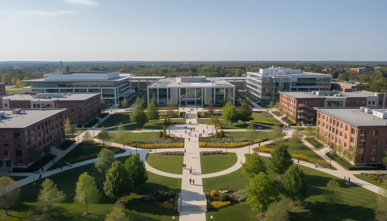 Aerial view of a major research university campus
