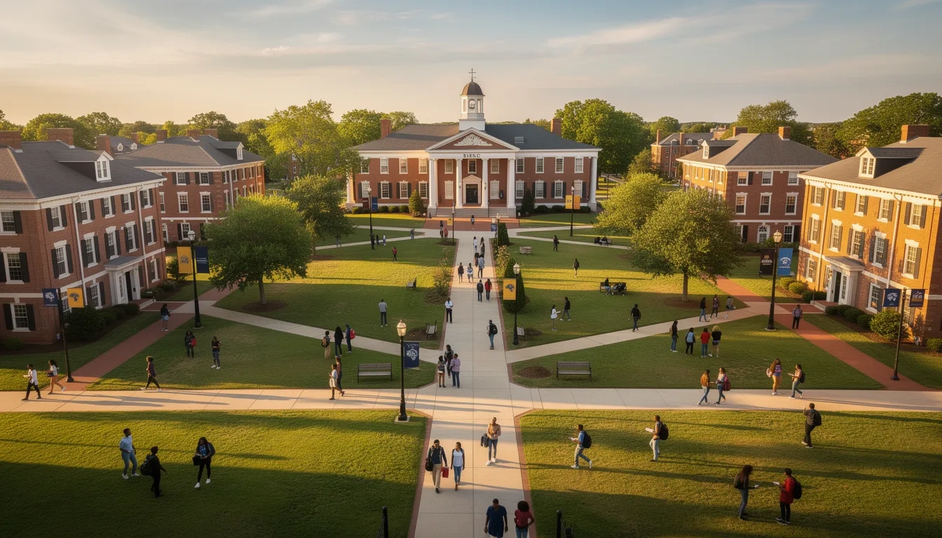 Students walking across a historically Black college and university campus