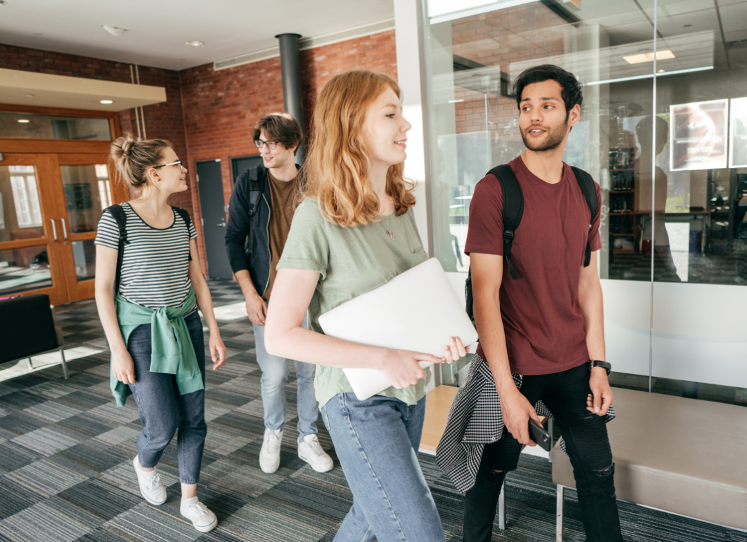 college students walking