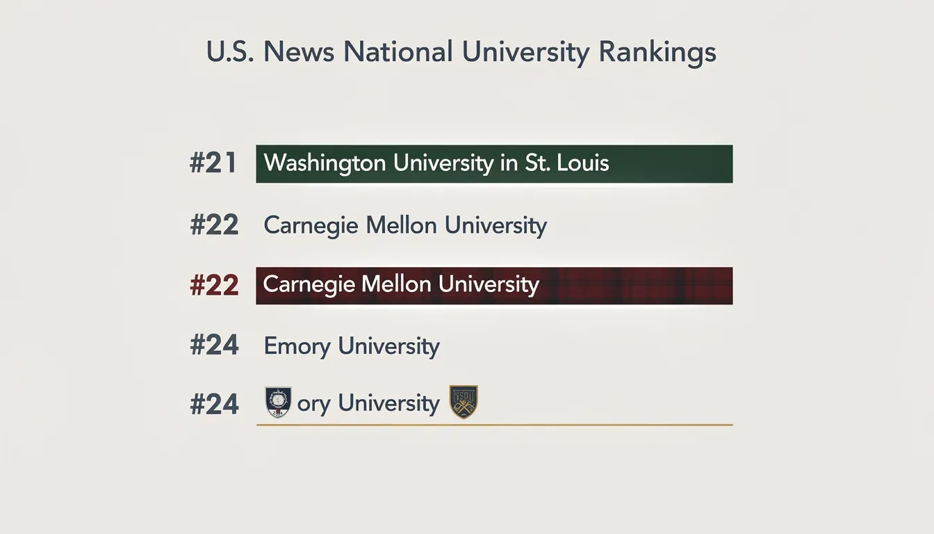 U.S. News 2025 national university rankings showing WashU at #21