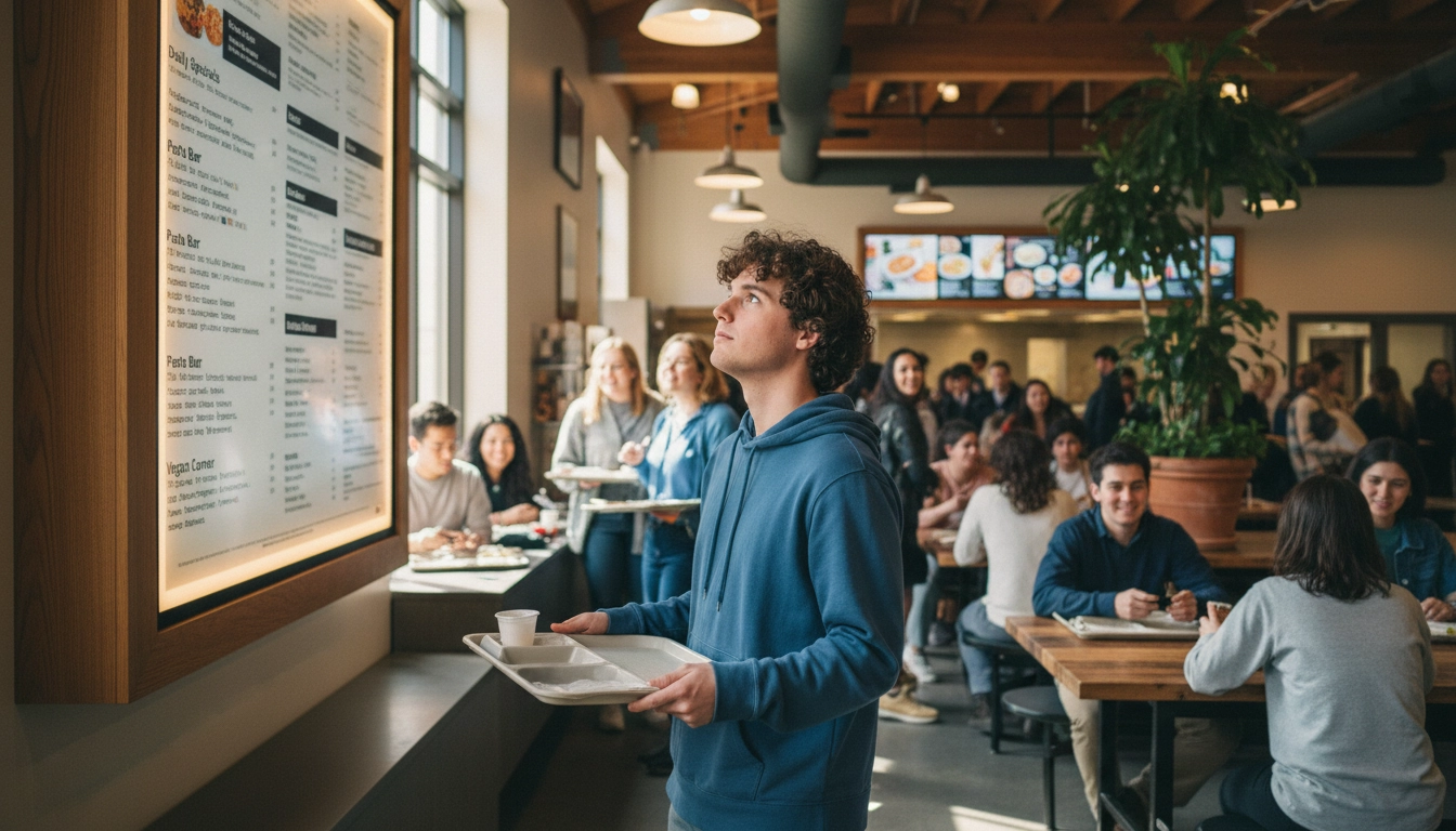 College student in a campus cafeteria line