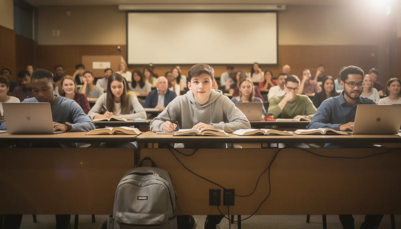 High school student attending a college class through dual enrollment