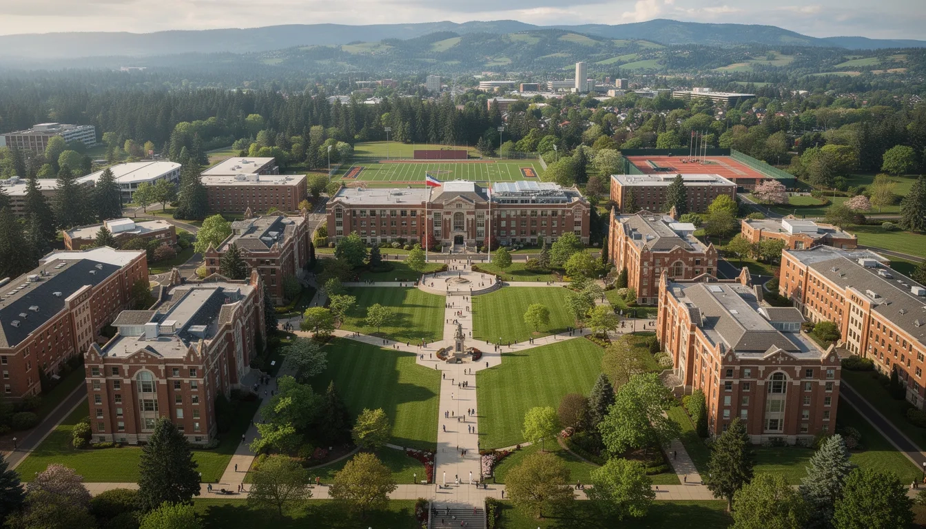 Aerial view of Oregon State University campus in Corvallis, Oregon